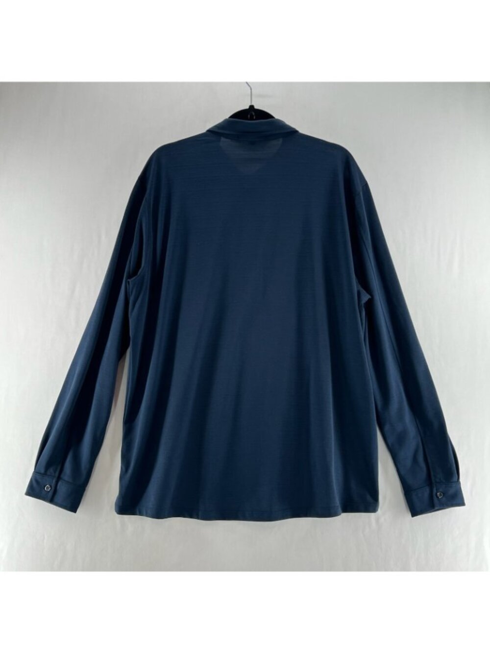 Robert Barakett Shirt Men 2XL Textured Slub Long Sleeve Button Up Knit Navy Blue - Picture 2 of 10